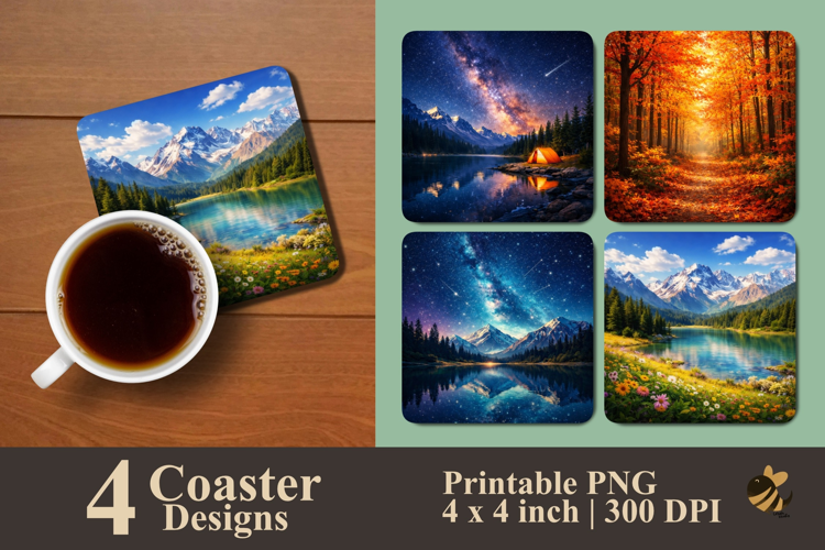 Scenic Nature Realms Coaster Sublimation Designs