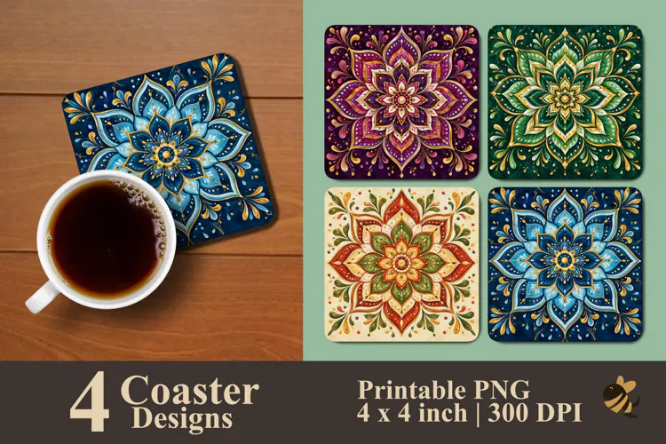 Exotic Floral Mandala Coaster Sublimation Design
