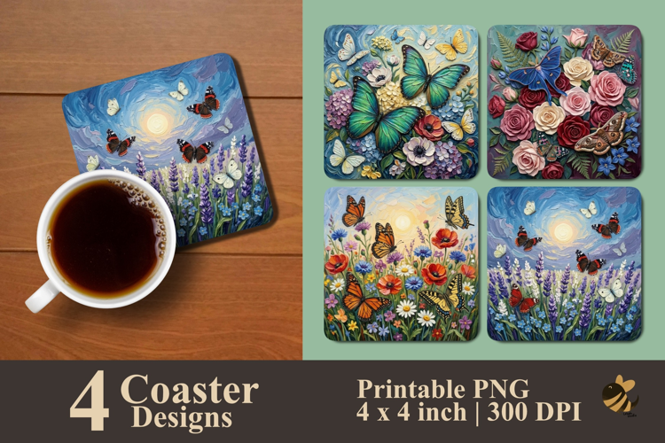 Butterfly Bloom Collection Coaster Sublimation Designs