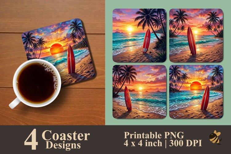 Surfer's Paradise Palm Tree Coaster Sublimation Designs example image 1