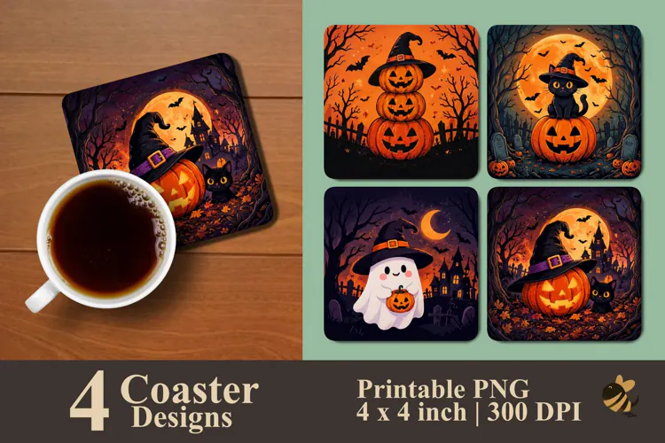 Spooky and Fun Halloween Coaster Sublimation Designs