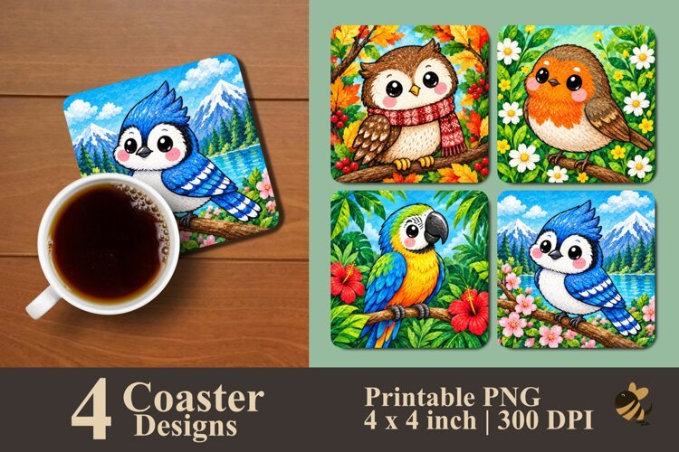 Cute Bird Coaster Sublimation Design example image 1