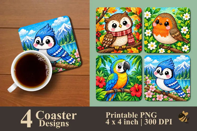Cute Bird Coaster Sublimation Design