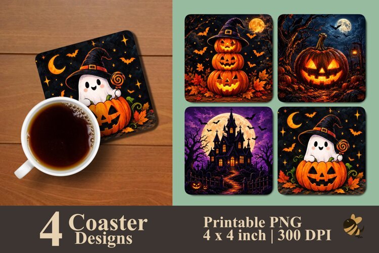 Creepy Cute Halloween Coaster Sublimation Designs example image 1