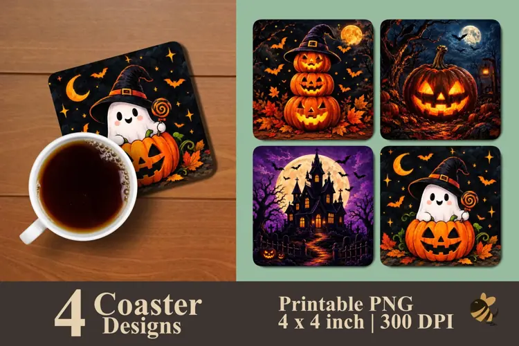 Creepy Cute Halloween Coaster Sublimation Designs
