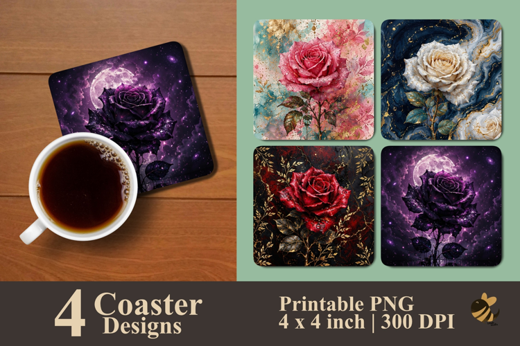 Celestial Rose Coaster Sublimation Designs