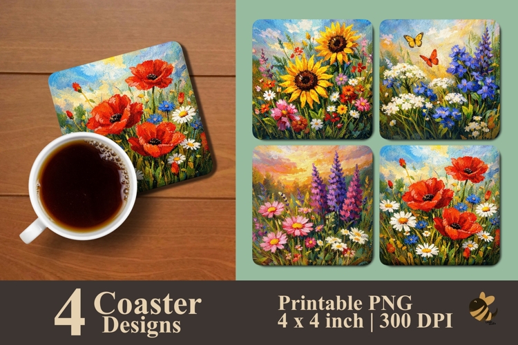 Wildflower Art Collection Coaster Sublimation Designs
