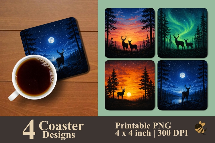 Deer in Twilight Collection Coaster Sublimation Designs