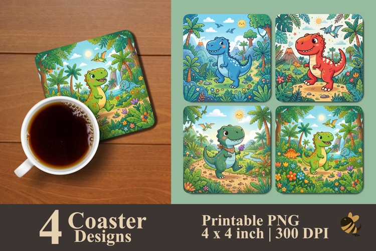 Dinosaur Jungle Adventure Coaster Sublimation Design