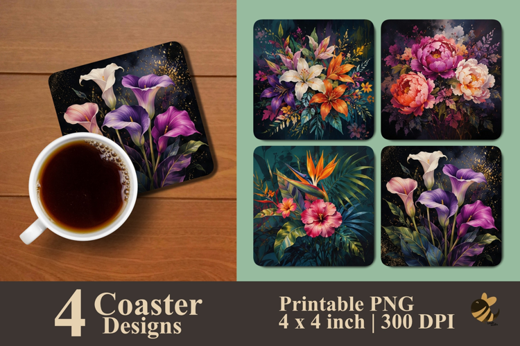 Floral Symphony Collection Coaster Sublimation Designs