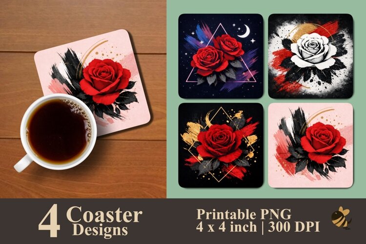 Brush Rose Collection Coaster Sublimation Designs example image 1