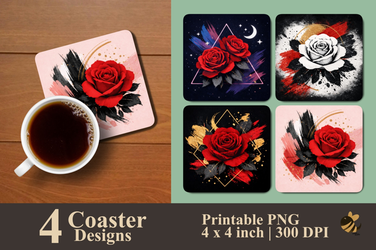 Brush Rose Collection Coaster Sublimation Designs
