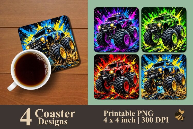 Monster Truck Effect Coaster Sublimation Designs example image 1