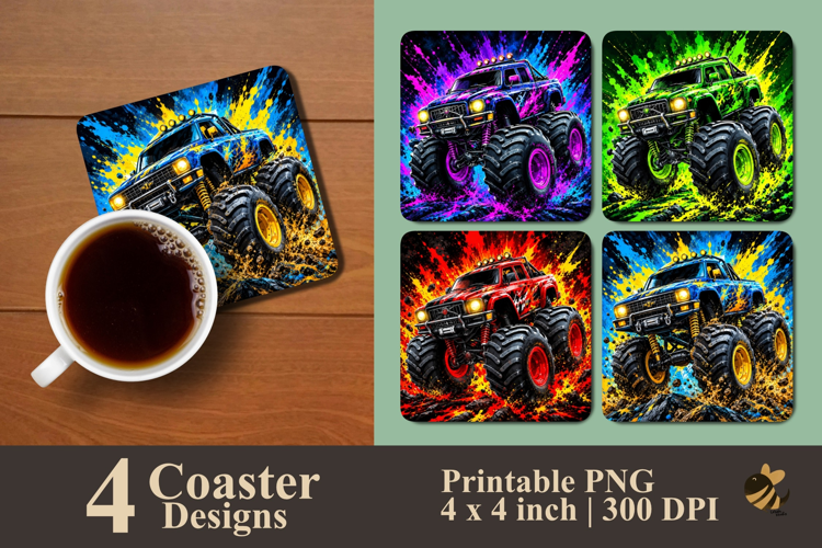 Monster Truck Effect Coaster Sublimation Designs