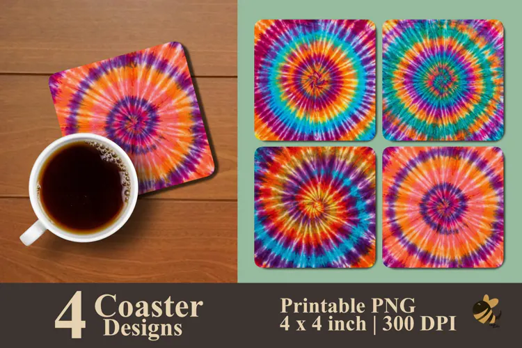 Colorful Spiral Tie Dye Coaster Sublimation Designs