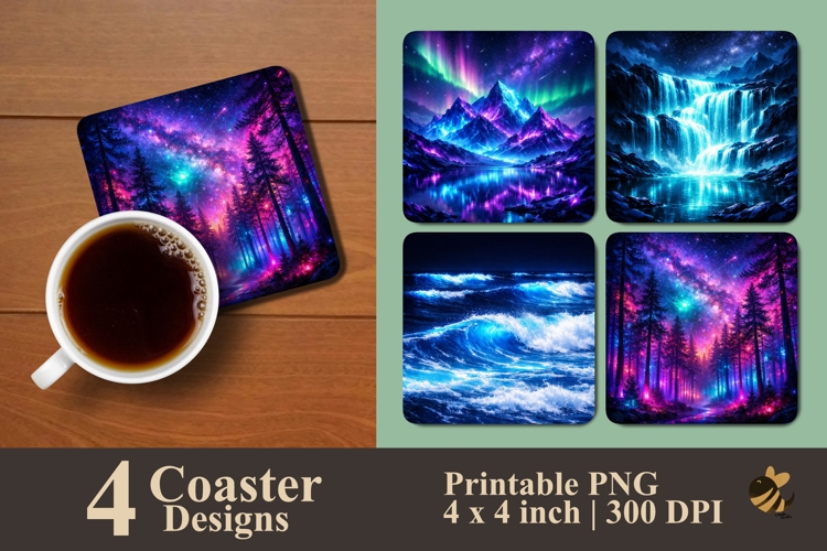 Neon Nature Coaster Sublimation Design