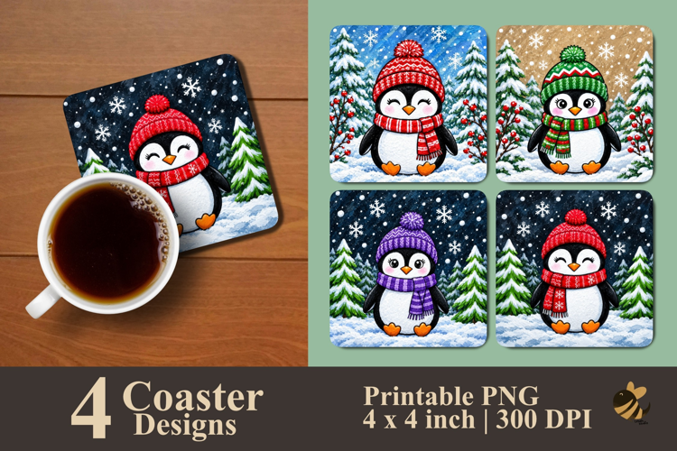 Frosty Penguins Collection Coaster Sublimation Designs