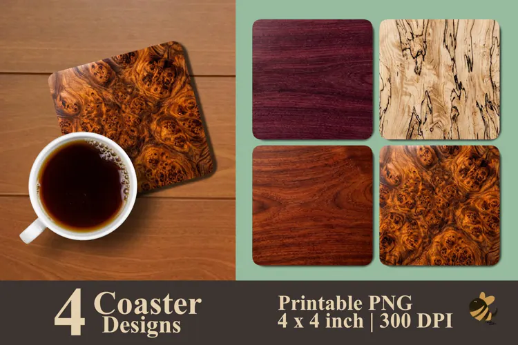 Exotic Wood Variety Coaster Sublimation Designs