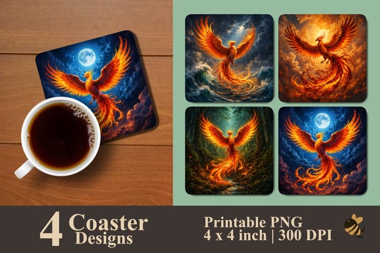 Celestial Phoenix Collection Coaster Sublimation Design example image 1