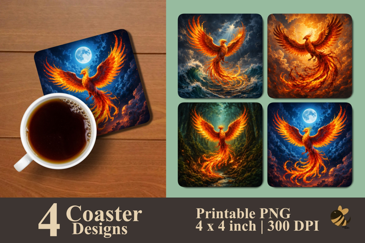 Celestial Phoenix Collection Coaster Sublimation Design