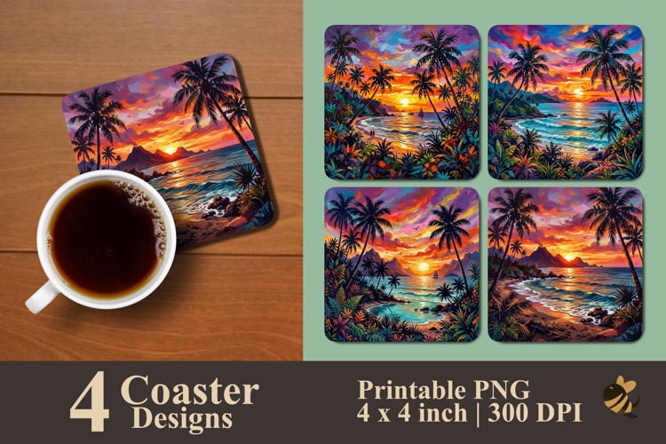 Painted Island Sunset Coaster Sublimation Designs