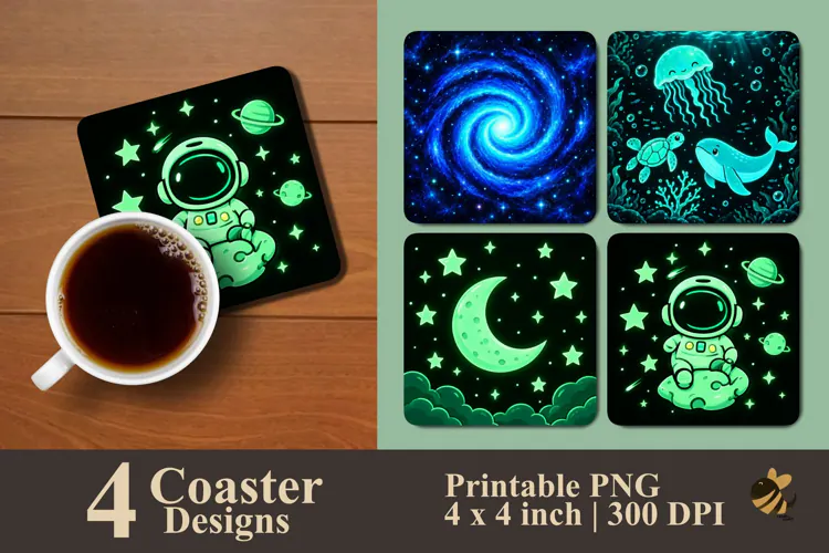 Neon Glow Outer Space & Ocean Coaster Sublimation Designs