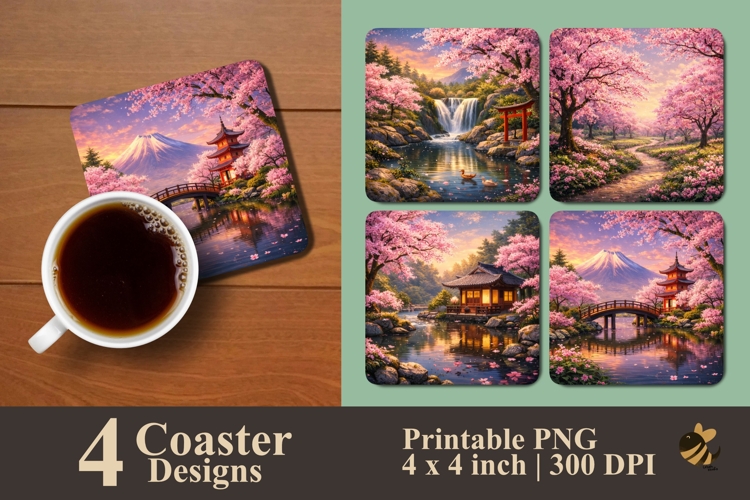 Spring Cherry Blossoms Coaster Sublimation Designs