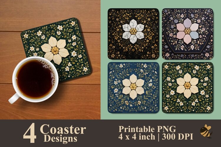 Ornamental Bloom Coaster Sublimation Design example image 1