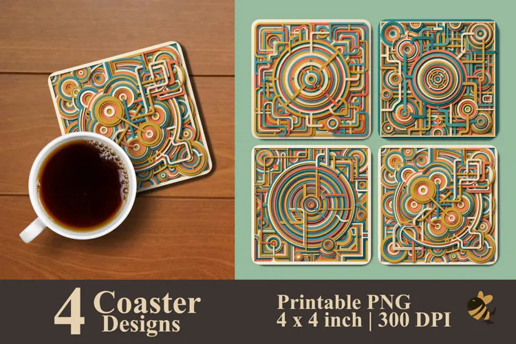 Funky Abstract Circle Coaster Sublimation Designs