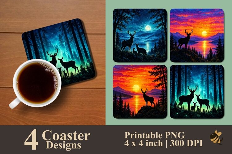 Wild Deer Journey Coaster Sublimation Designs example image 1