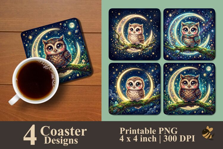Moonlit Owl Magic Coaster Sublimation Designs example image 1