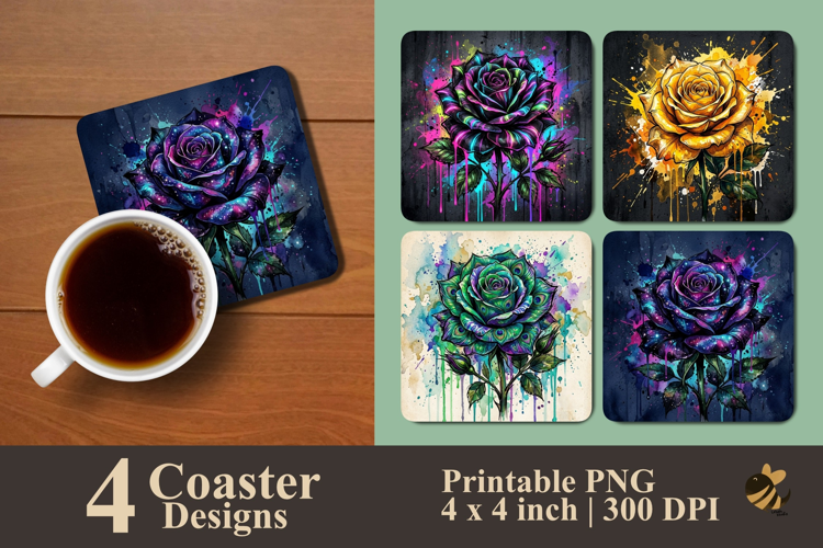 Fantasy Rose Coaster Sublimation Designs
