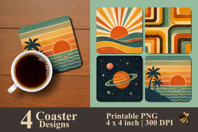 Retro Horizons Coaster Sublimation Design