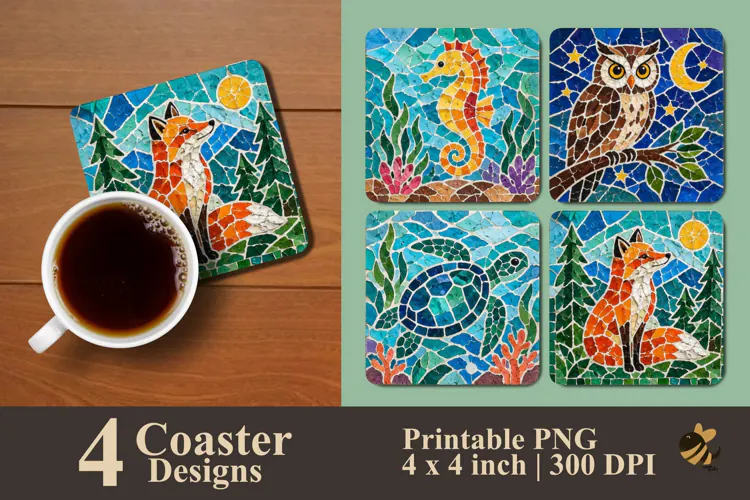 Mosaic Wildlife Coaster Sublimation Designs