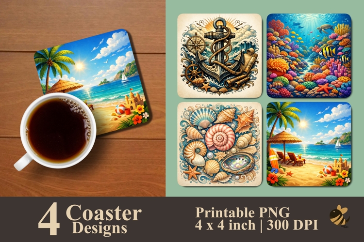Seashells and Summer Memories Coaster Sublimation Design
