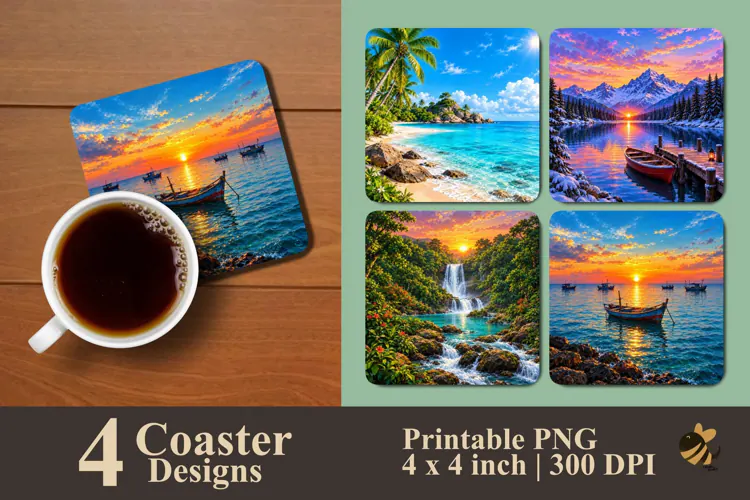 Beautiful Scenery Coaster Sublimation Designs