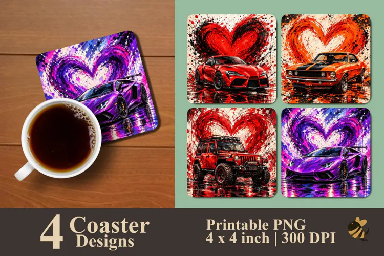 Car Lover Art Coaster Sublimation Designs