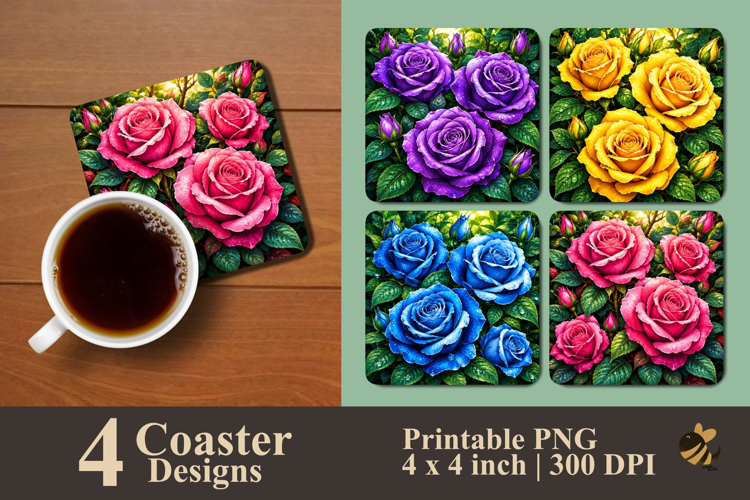Colorful Rose Garden Coaster Sublimation Designs