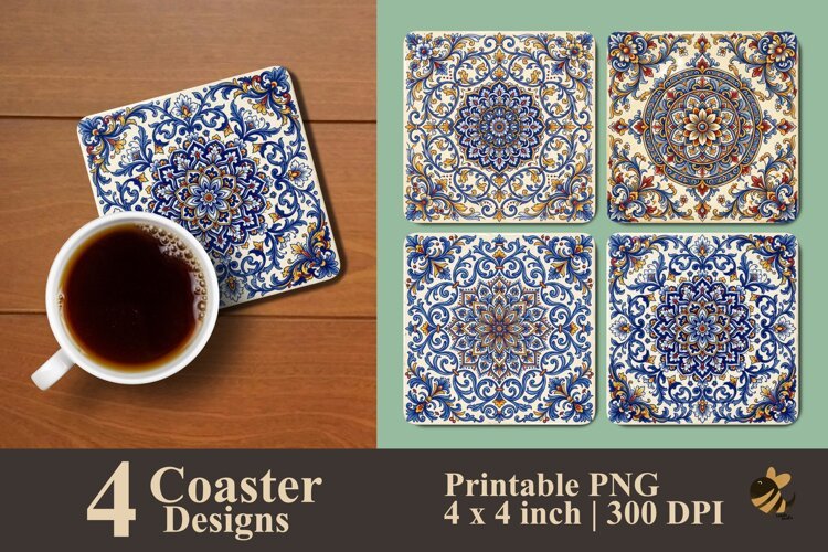 Moroccan Tile Art Coaster Sublimation Designs example image 1