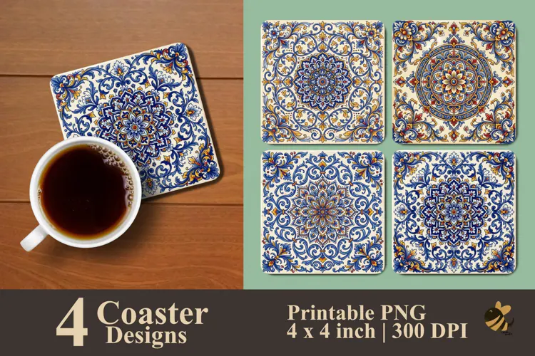 Moroccan Tile Art Coaster Sublimation Designs