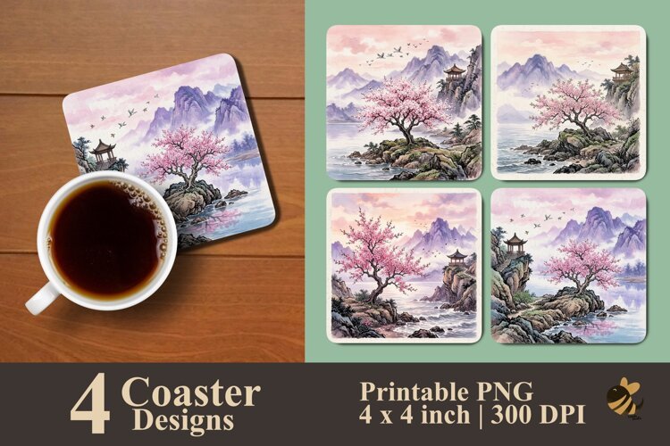 Oriental Blossom Mountain Coaster Sublimation Designs example image 1