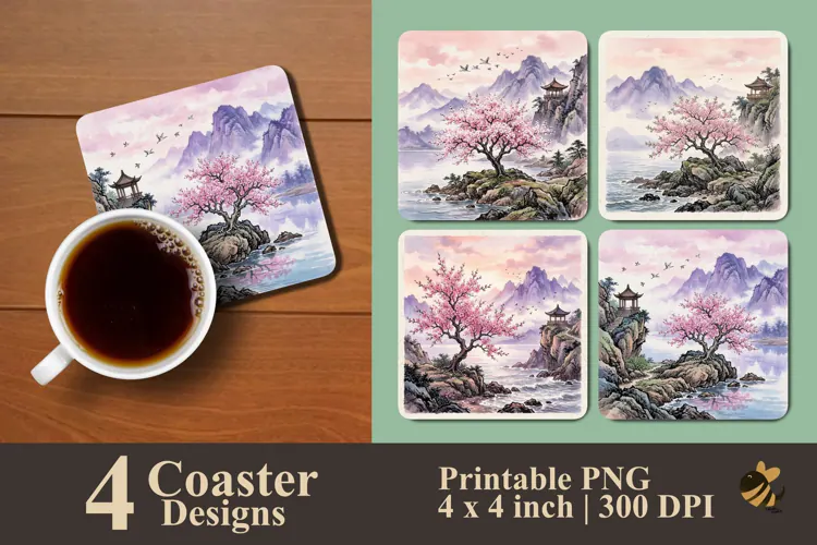 Oriental Blossom Mountain Coaster Sublimation Designs
