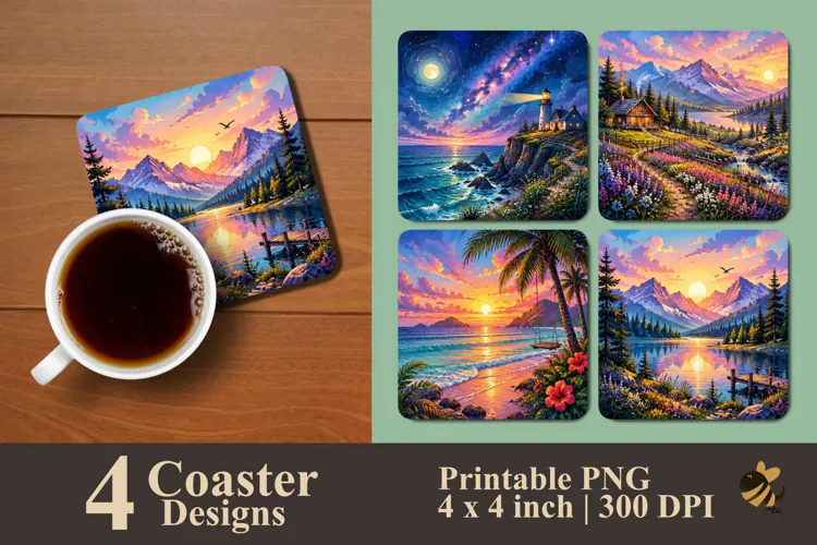 Beautiful Scenery Coaster Sublimation Designs