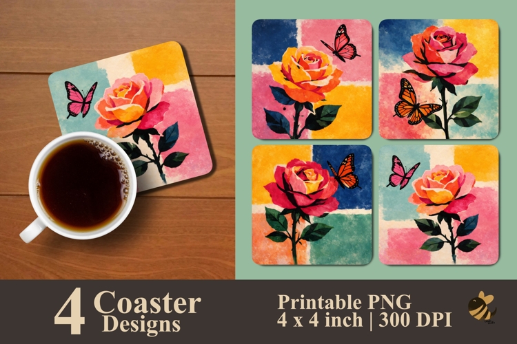 Butterfly Rose Harmony Coaster Sublimation Designs