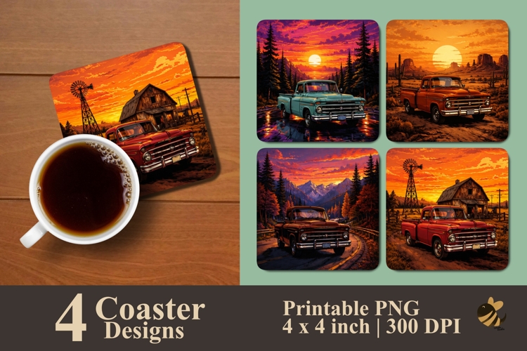 Vintage Truck Journeys Coaster Sublimation Design