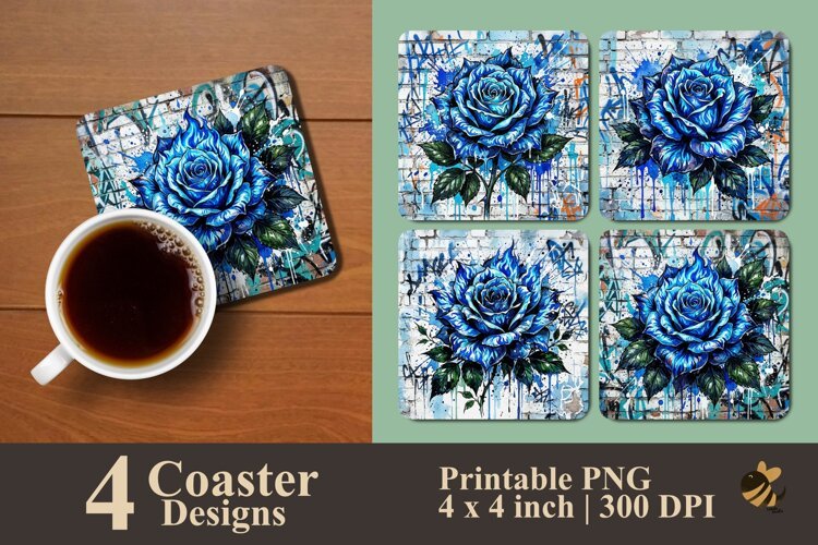 Urban Street Art Blue Rose Coaster Sublimation Designs example image 1
