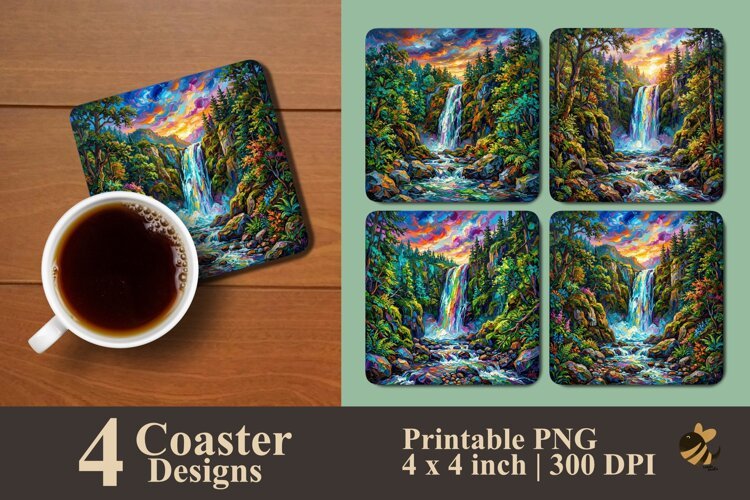 Waterfall Brush Textured Coaster Sublimation Designs example image 1