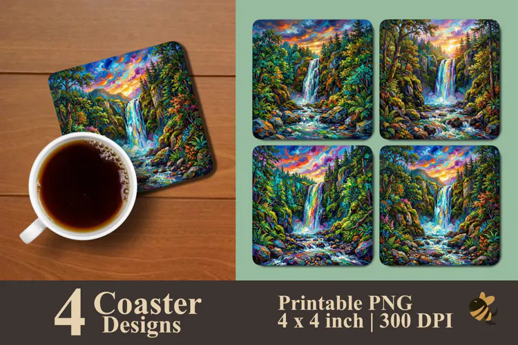 Waterfall Brush Textured Coaster Sublimation Designs