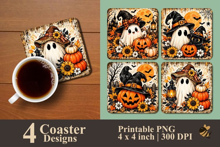 Rustic Halloween Coaster Sublimation Designs example image 1