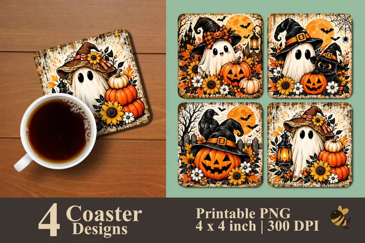 Rustic Halloween Coaster Sublimation Designs